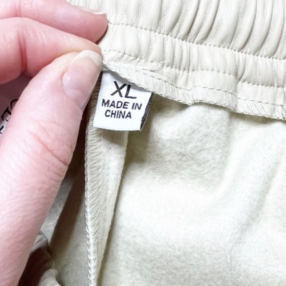 Grace + Karma Women’s Beige Cream Faux Leather High Waisted Tie Jogger Pants - Picture 16 of 16